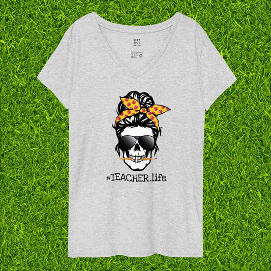 Women’s recycled v-neck t-shirt | #TEACHER.life2